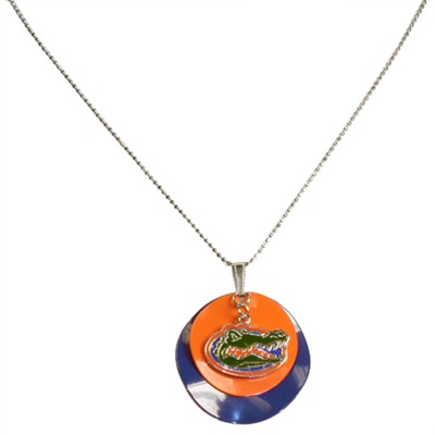 Florida Gators Team Colored Disc Logo Silver Necklace