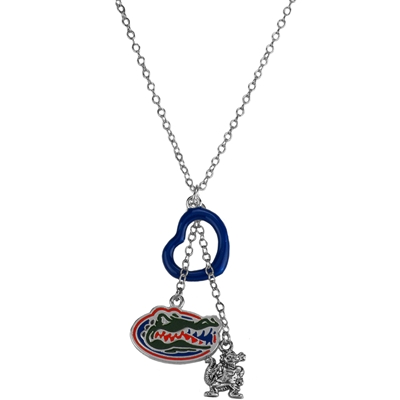 Florida Gator Albert Alberta Silver Multi Logo Necklace Licensed College Jewelry