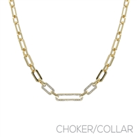 Fashion Sparkling Diamond Crystals Gold Toned Link Chain Necklace