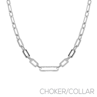 Fashion Sparkling Diamond Crystals Silver Toned Link Chain Necklace