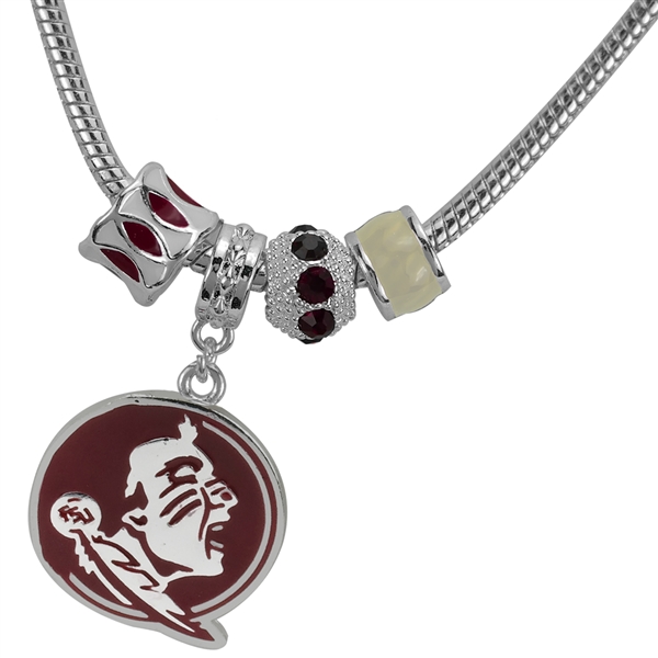 Florida State Logo Team Colored Charms Silver Bracelet