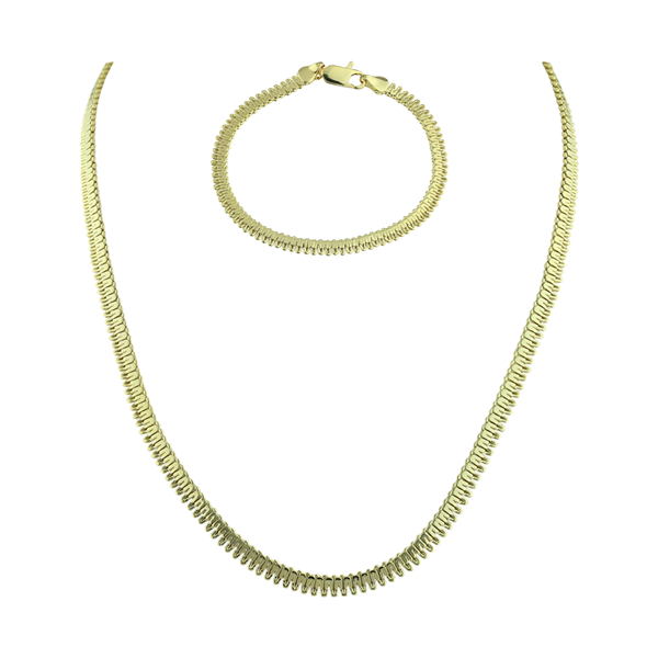 Gold Smooth Cut Snake Chain Bracelet & Necklace Set
