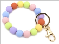 Fashion Multi Round Faux Wood Bead Bracelet Keychain