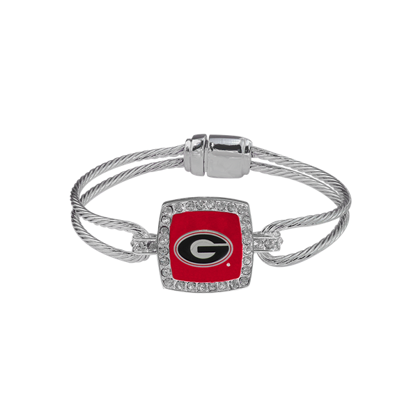 Stylish Crystal University of Georgia Logo Team Colored Squared Bangle Bracelet