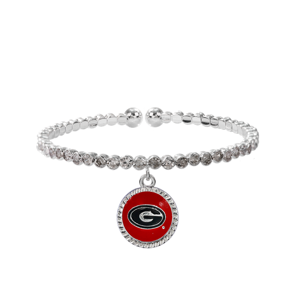 College Fashion Crystal University of Georgia Logo Charm Cuff Bangle