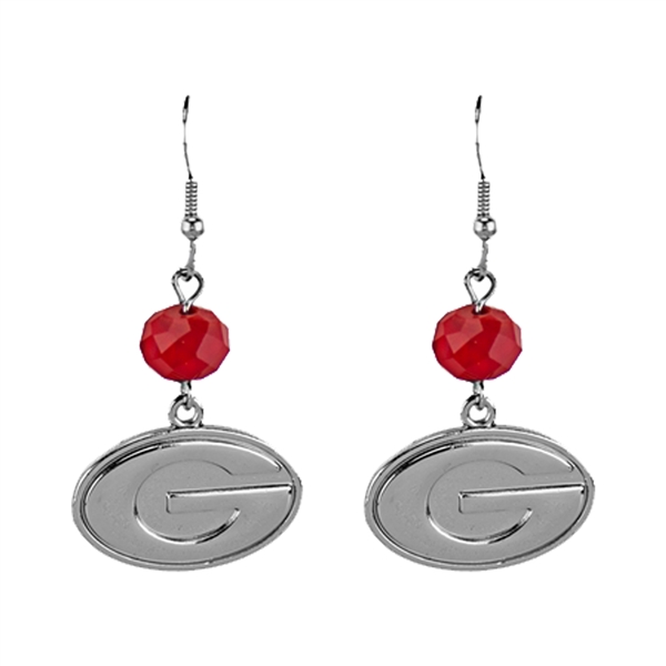 Silver Beaded Drop Earrings Georgia Bulldog