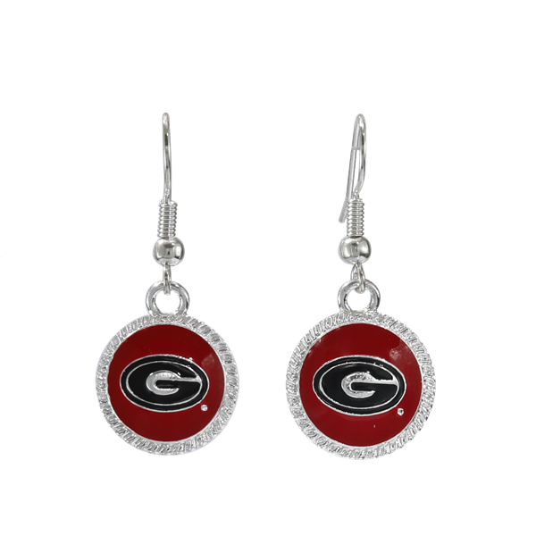 University of Georgia Team Colored Round Logo Charm Fish Hook Earrings