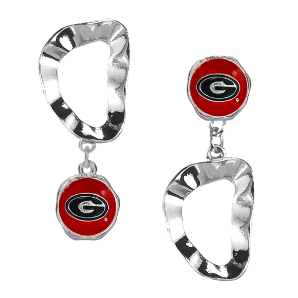 University of Georgia Red Logo Charm Wavy Flipped Stud Dangle Earrings