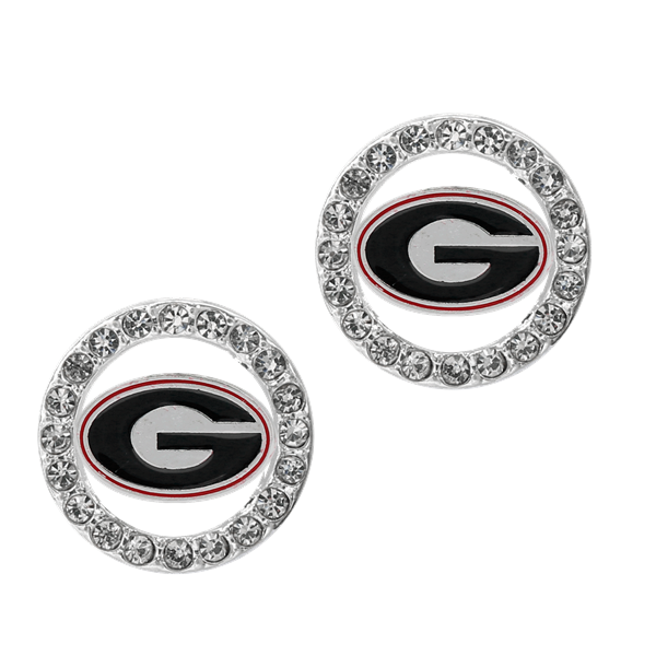 College Fashion Crystal University of Georgia Logo Charm Stud Earrings