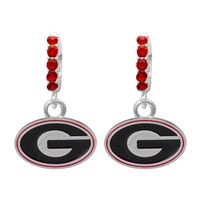 College Fashion Crystal University of Georgia Logo Charm Cuff Hoop Dangle Earrings