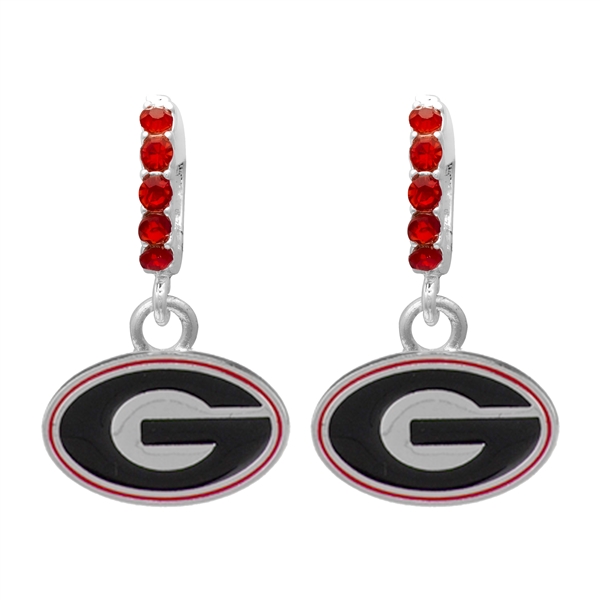 College Fashion Crystal University of Georgia Logo Charm Cuff Hoop Dangle Earrings