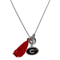 College Fashion University of Georgia Logo Charm Tassel Norma Necklace Lobster Clasp