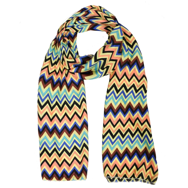 Fashion Yellow, Orange, Blue, Turquoise & Black Chevron Striped Scarf