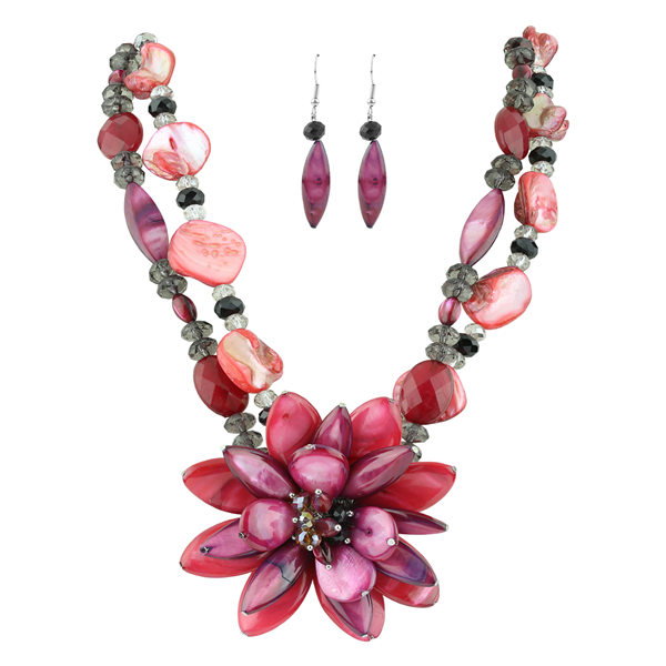 Stunning & Elegant Black & Gray Iridescent Crystals with Pink Mix Stone Beads Necklace Set