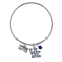 College Fashion Crystal University of Kentucky Logo Charm Tassel Beth Push Bangle Bracelet