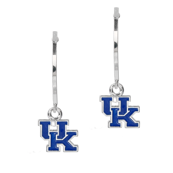 University of Kentucky Blue Logo Charm Long Stud Dangle Earrings