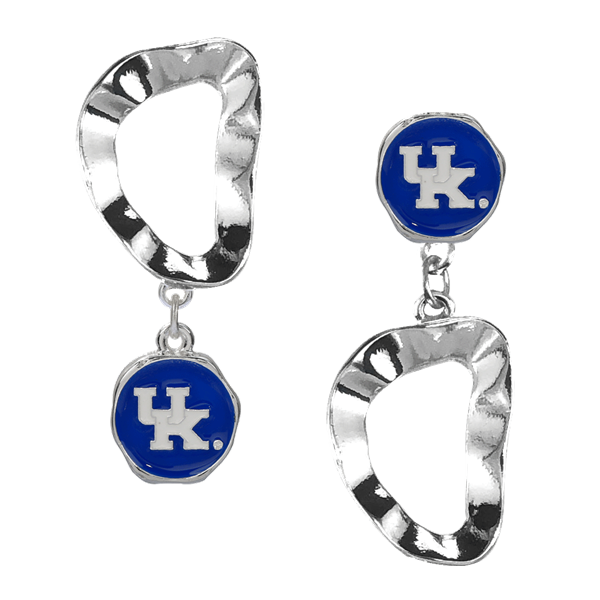 University of Kentucky Blue Logo Charm Wavy Flipped Stud Dangle Earrings