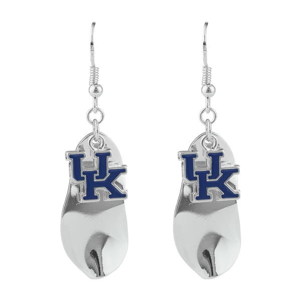 Silver Leaf-Like Charm University of Kentucky Wildcats Logo Earrings