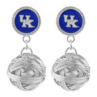 Silver Knotted Ball Logo Charm University of Kentucky Wildcats Logo Earrings