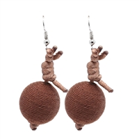 Fashion Lightweight Brown Threaded Ball Silver Toned Fish Hook Earrings