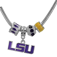 LSU Logo Team Colored Charms Silver Bracelet