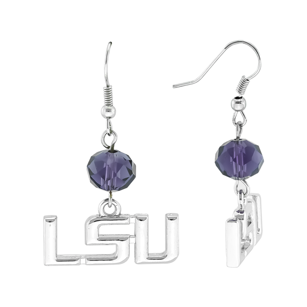 Silver Beaded Drop Earrings Louisiana State Tiger