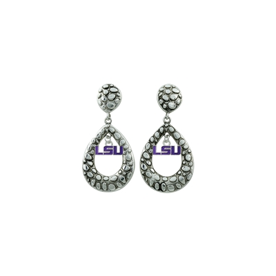 Louisiana State University Logo Charm Cobblestone Teardrop Design Stud Dangle Earrings