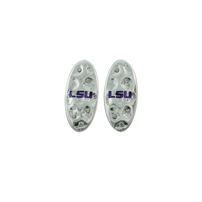 Louisiana State University Crystal Hammered Oval Shaped Post Earrings