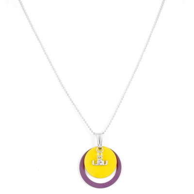Louisiana State University Team Colored Double Circle Small Logo 19" +2.5" Extender Ball Chain Lobster Clasp Necklace