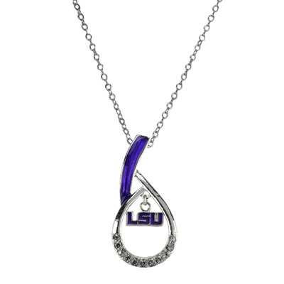 LSU Louisiana Tiger NCAA Silver Rhinestone Necklace Licensed College Jewelry