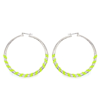Cute & Stylish Twisted Lime Green Nylon Rope Silver Tone Lever Back Hoop Earrings