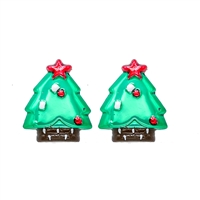 Fashion Multi-Colored Small Christmas Tree Holiday Season Silver-Toned Post Earrings