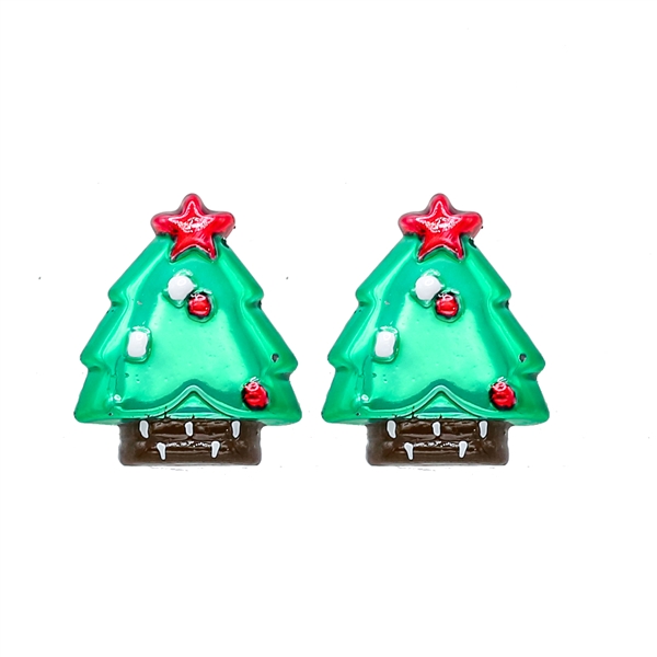 Fashion Multi-Colored Small Christmas Tree Holiday Season Silver-Toned Post Earrings
