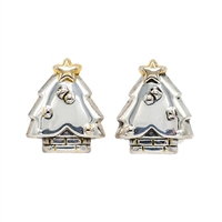 Fashion Silver & Gold Small Christmas Tree Holiday Season Silver-Toned Post Earrings