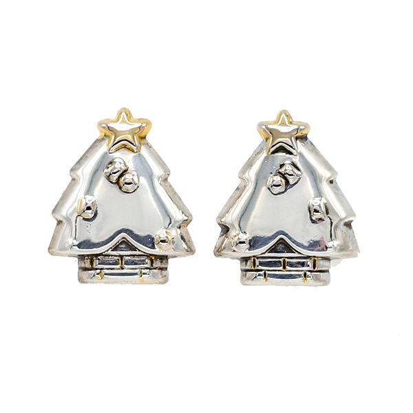 Fashion Silver & Gold Small Christmas Tree Holiday Season Silver-Toned Post Earrings