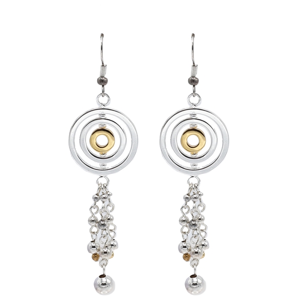 Stylish Two-Tone Geometric Bead Drop Silver-Tone Fish Hooks Dangle Earrings