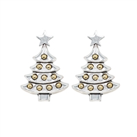 Fashion Silver & Gold Christmas Tree Holiday Season Silver-Toned Post Earrings