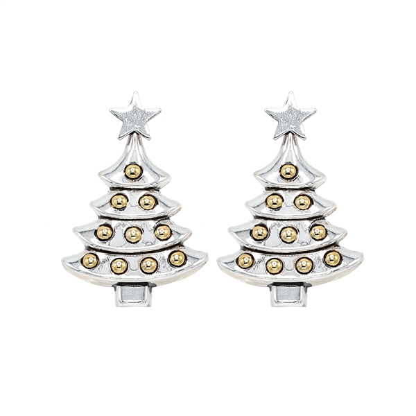 Fashion Silver & Gold Christmas Tree Holiday Season Silver-Toned Post Earrings