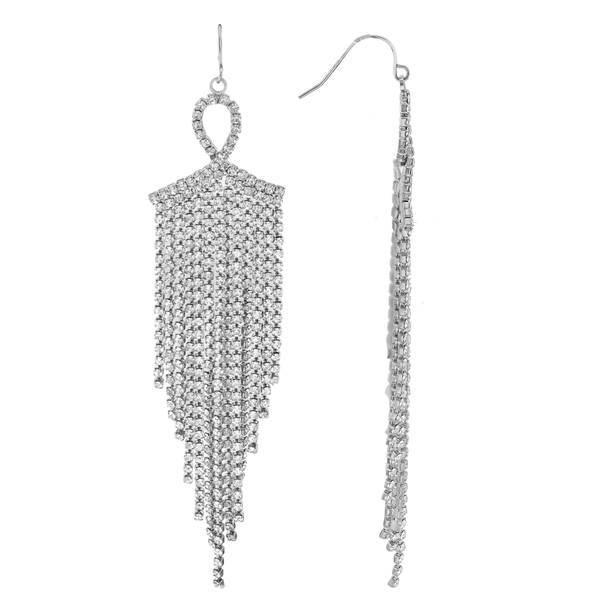 Glitz & Glamorous Sparkling Clear Crystal Drop Silver-Toned Post Dangle Earrings