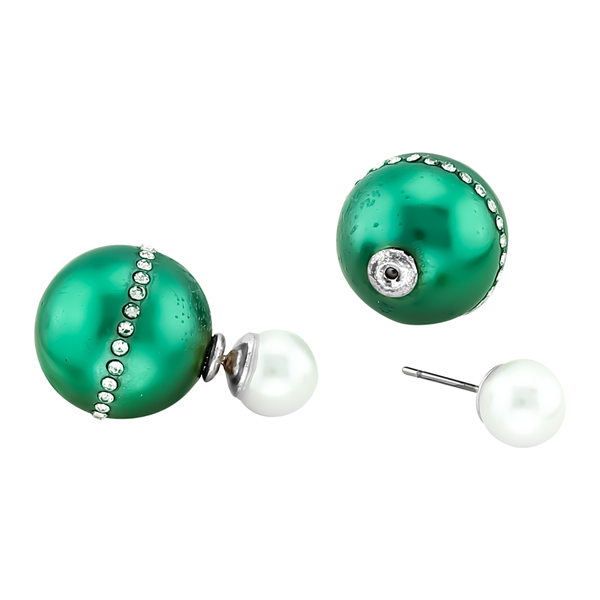 Gorgeous Green Crystal Pearl Ball Reversible Stud Earrings