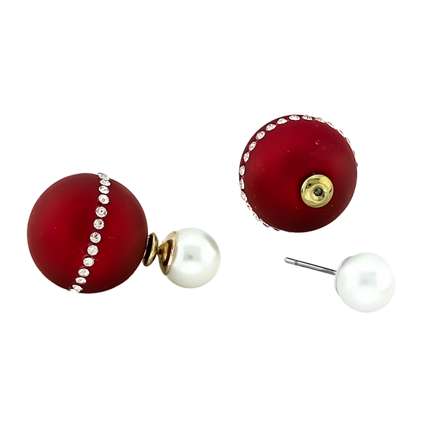 Gorgeous Burgundy Crystal Pearl Ball Reversible Stud Earrings