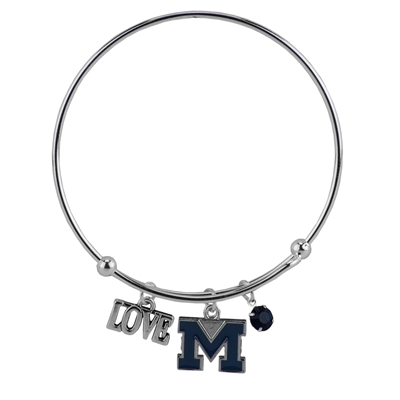 College Fashion Crystal University of Michigan Logo Charm Tassel Beth Push Bangle Bracelet