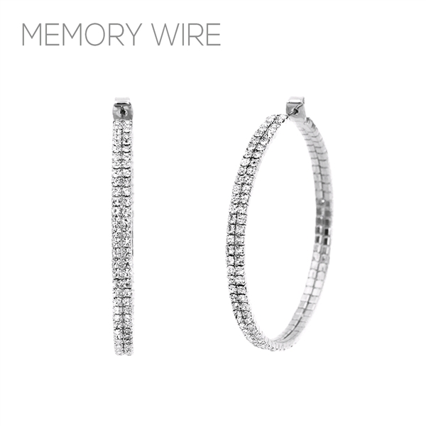 Sparkling Crystal 50MM Silver Memory Wire Hoop Push-Back Earrings