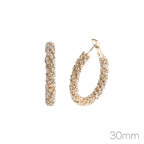 Fashion Sparkling Diamond Cubic Zirconia Crystal 30mm Gold Toned Hoop Leverback Earrings