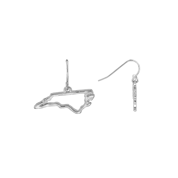 One-of-a-kind North Carolina Map Outline Silver Post Dangle Earrings