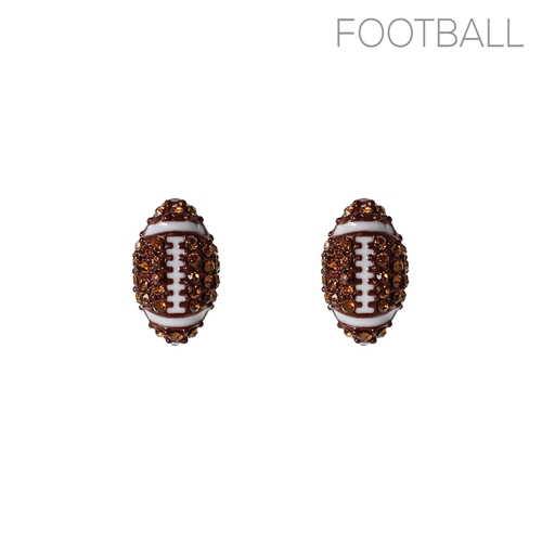 Sporty & Sparkling Brown & White Crystal Football Stud Earrings