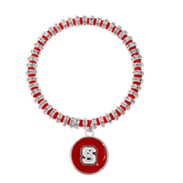 North Carolina State University Team Colored Round Logo Charm & Crystals Stretch Bracelet