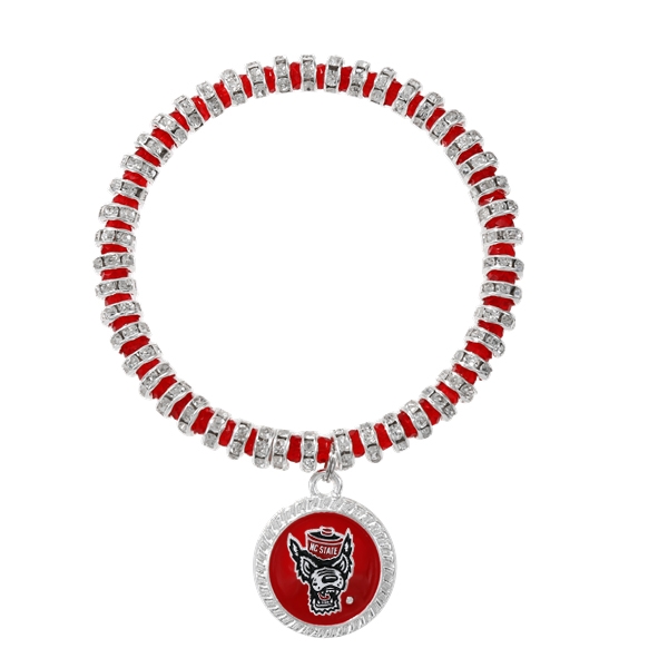 College Fashion Crystal North Carolina State University Wolfhead Logo Charm Bicks Bracelet