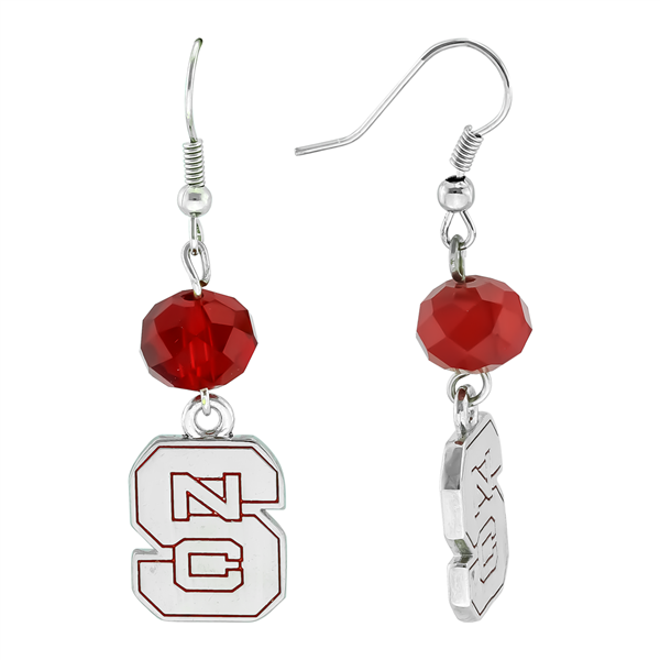 Silver Beaded Drop Earrings NC State Wolfpack