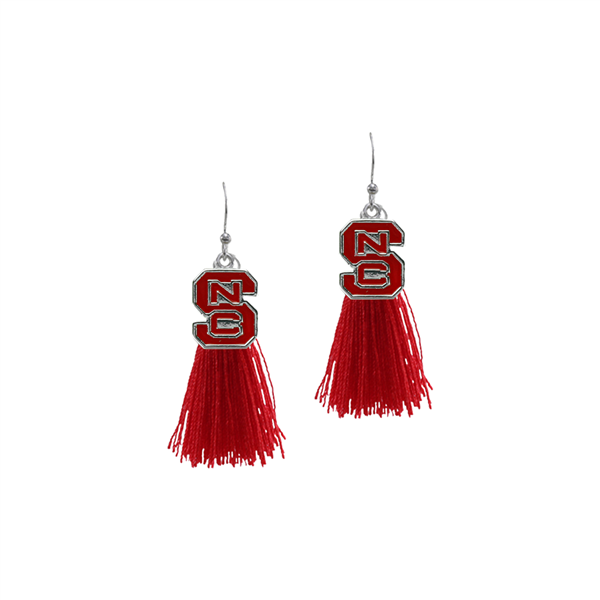 College Fashion North Carolina State University Logo Charm Tassel Post Dangle Eambi Earrings